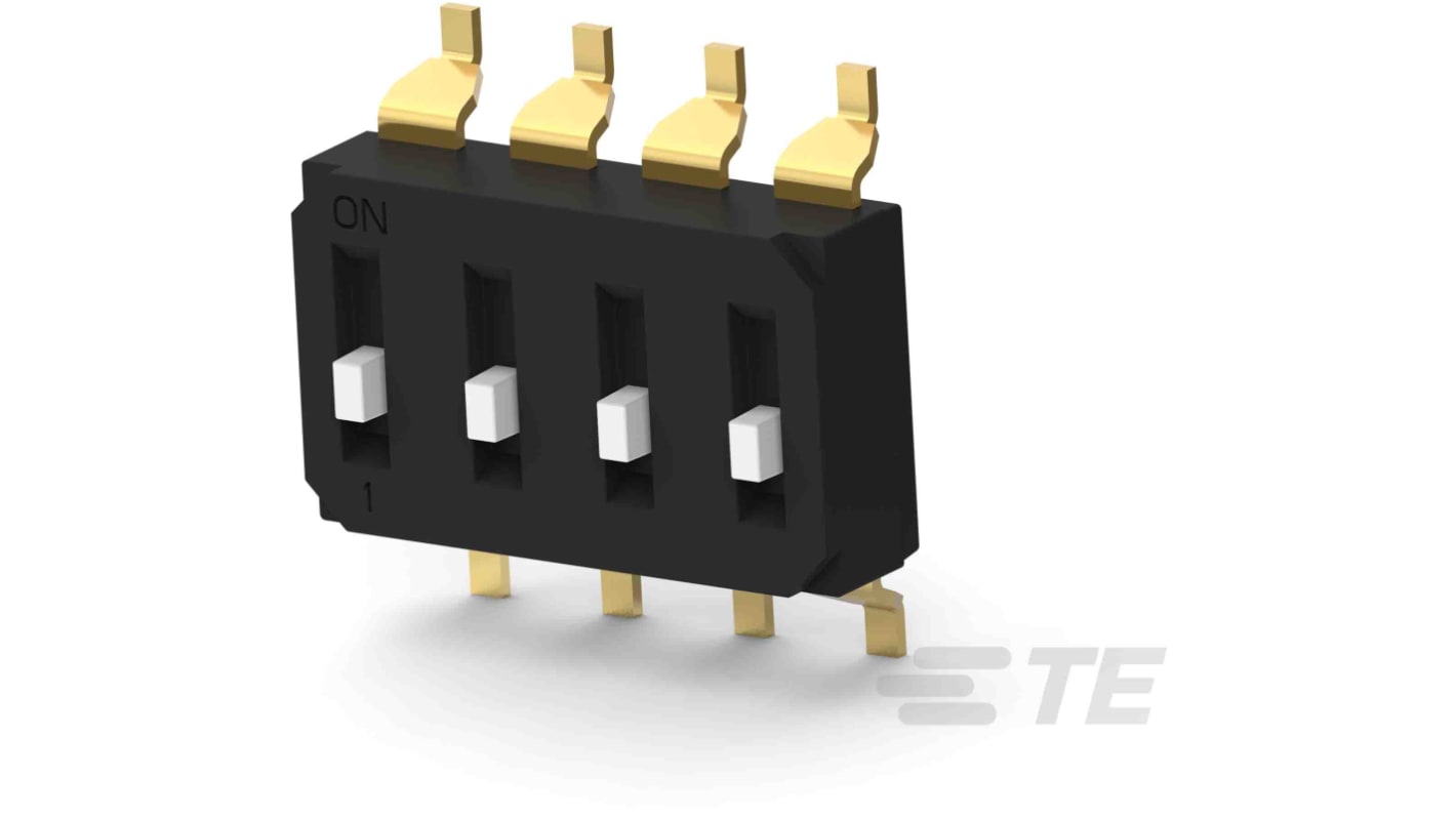 TE Connectivity 4 Way Surface Mount DIP Switch SPST, Raised Actuator