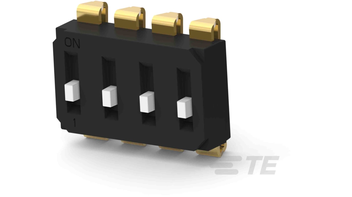 TE Connectivity 4 Way Surface Mount DIP Switch SPST, Raised Actuator