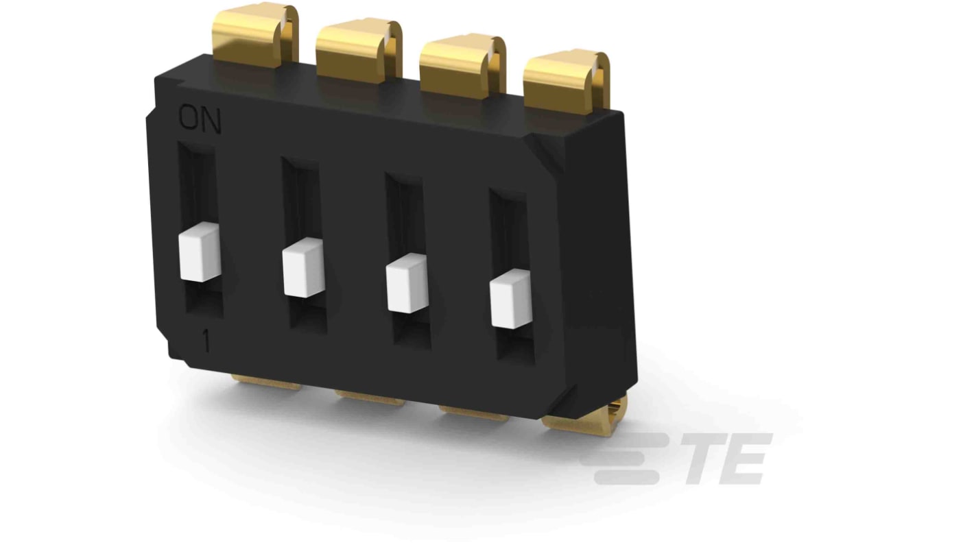 TE Connectivity DIP-Schalter 4-stellig, 1-poliger Ein/Ausschalter Au über vernickelter Cu-Legierung 25 @ 24 mA @ V dc