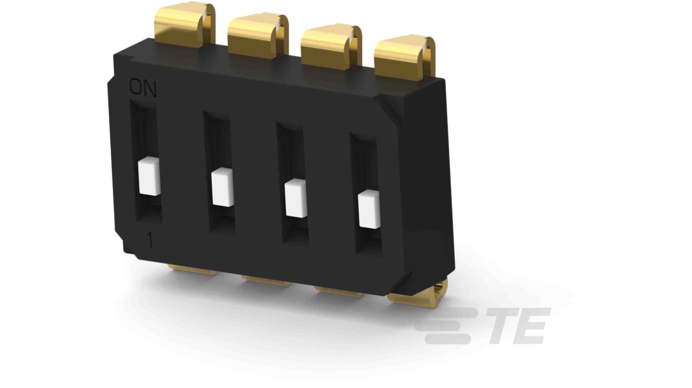 TE Connectivity 4 Way Surface Mount DIP Switch SPST, Raised Actuator