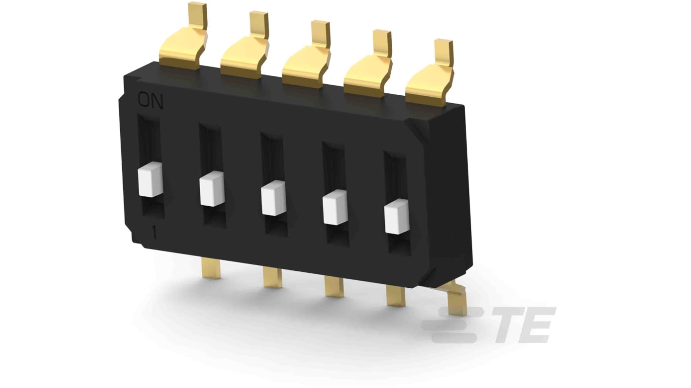 TE Connectivity 5 Way Surface Mount DIP Switch SPST, Raised Actuator