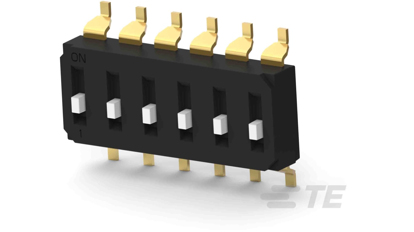 TE Connectivity DIP-Schalter 6-stellig, 1-poliger Ein/Ausschalter Au über vernickelter Cu-Legierung 25 @ 24 mA @ V dc