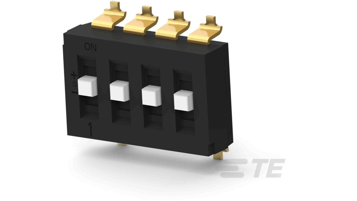 TE Connectivity DIP-Schalter 4-stellig, 1-polig Au über vernickelter Cu-Legierung 25 @ 24 mA @ V dc