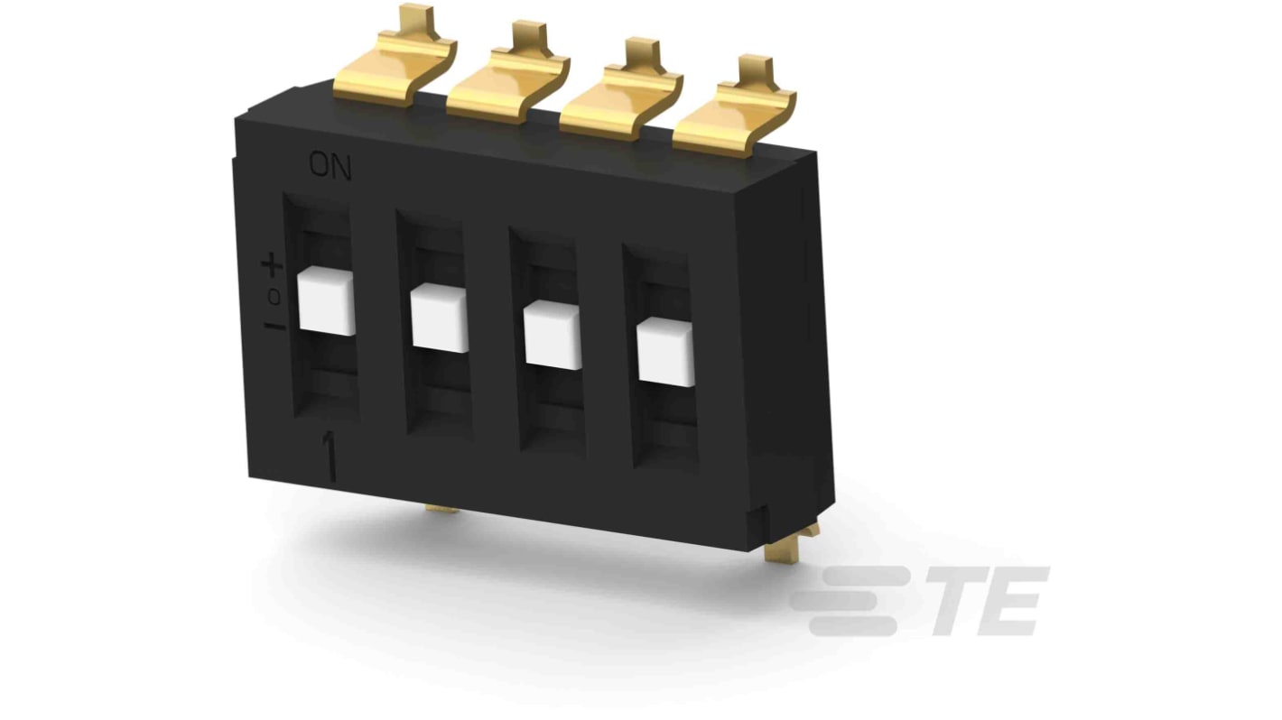 TE Connectivity DIP-Schalter Versenkt 4-stellig, 1-polig Au über vernickelter Cu-Legierung 25 @ 24 mA @ V dc