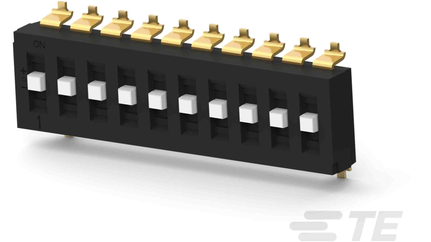 TE Connectivity DIP-Schalter 10-stellig, 1-polig Au über vernickelter Cu-Legierung 25 @ 24 mA @ V dc