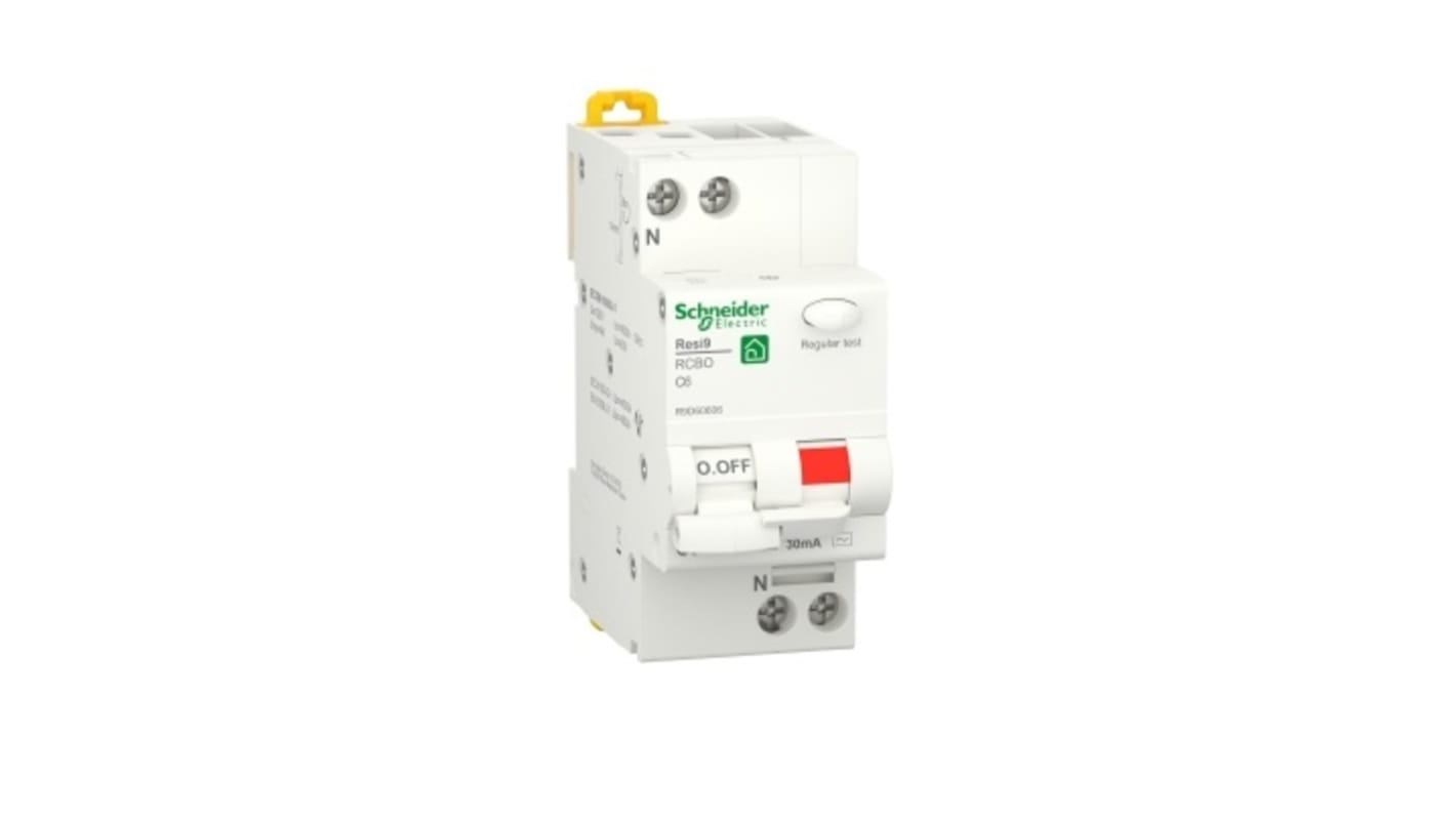 Schneider Electric RCBO, 6A Current Rating, 1P Poles, 30mA Trip Sensitivity, Resi9 Range