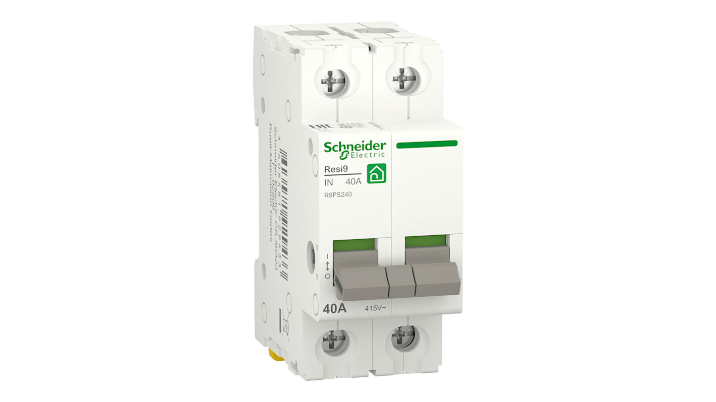 Sezionatore con interruttore Schneider Electric R9PS240 serie R9P, 2P, 40A, per guida DIN R9PS240, IP20