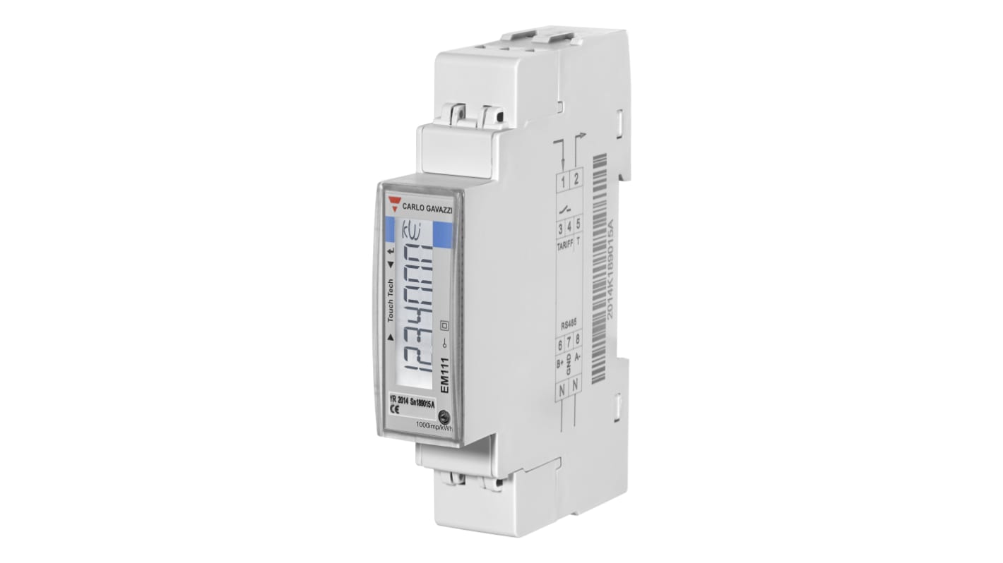 Medidor de energía Carlo Gavazzi serie EM111, display LCD, con 7 dígitos, 1 fase, dim. 17.5mm x 91.5mm