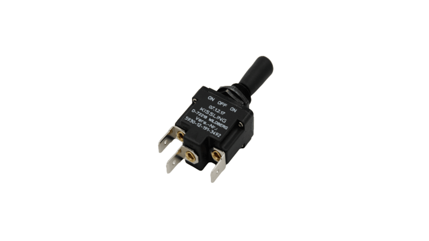 TE Connectivity Toggle Switch, Through Hole Mount, On-Off-On, SPST, Quick Connect Terminal
