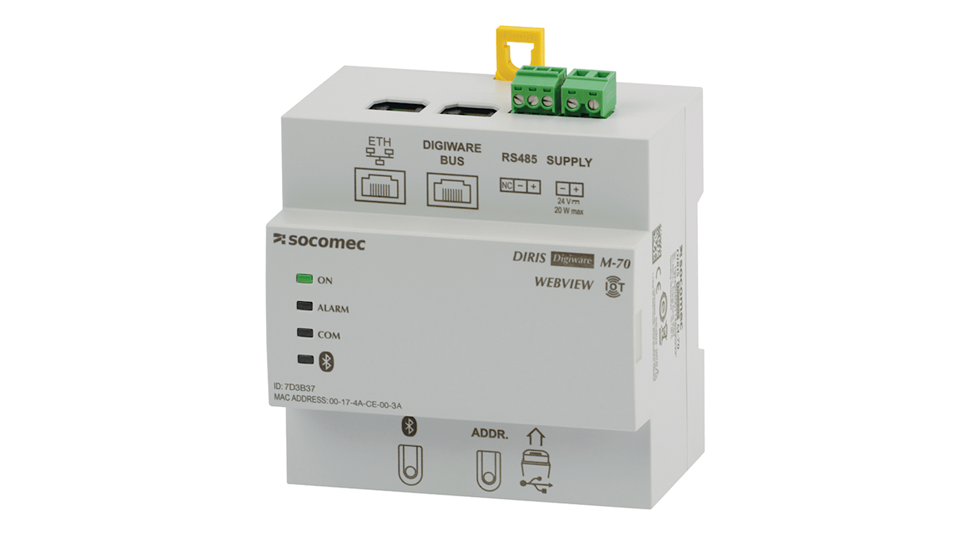 Socomec Serial Device Server, 2 Ethernet Port, 1 Serial Port, RS485 Interface, 115.2kbit/s Baud Rate