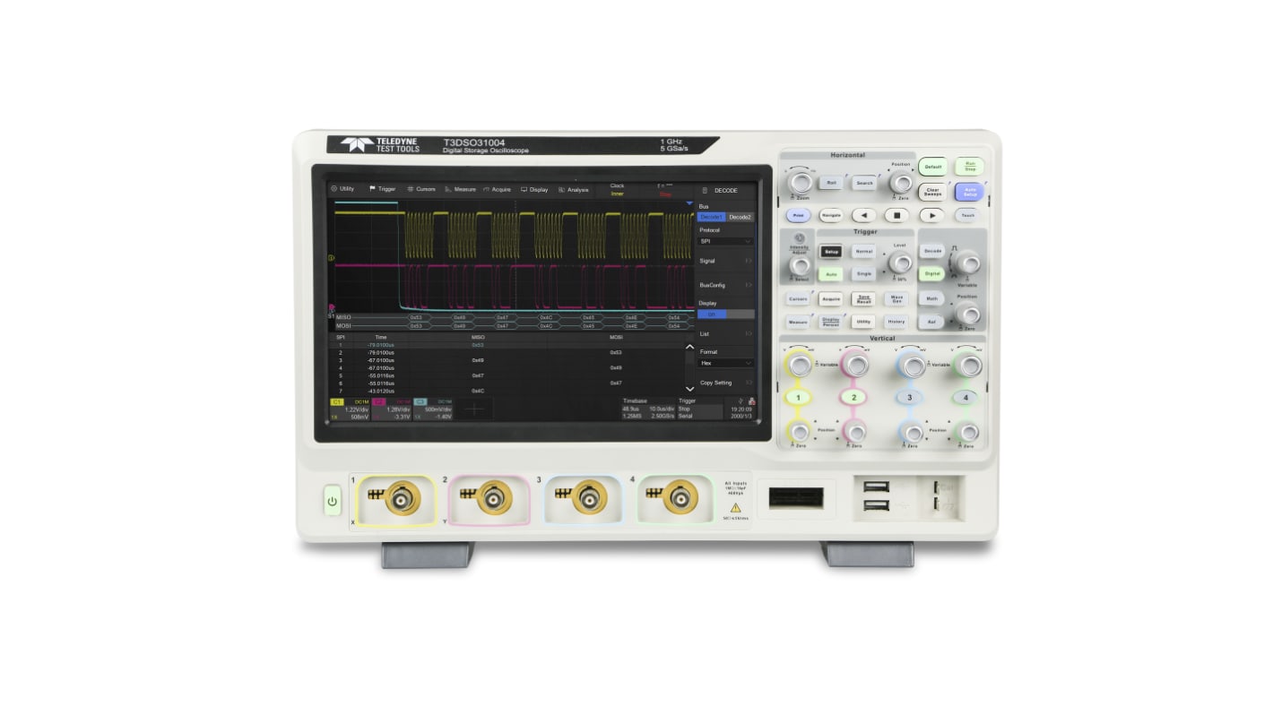 Osciloscopio de banco Teledyne LeCroy T3DSO31004, calibrado UKAS, canales:4 A, 16 D, 1GHz, pantalla de 10.1plg,