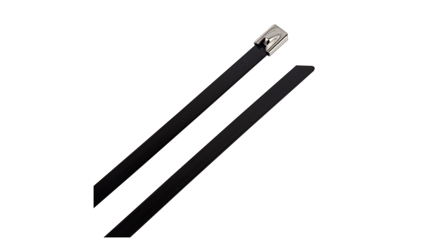 RS PRO Cable Tie, 350mm x 12 mm, Black 316 Stainless Steel, Pk-100