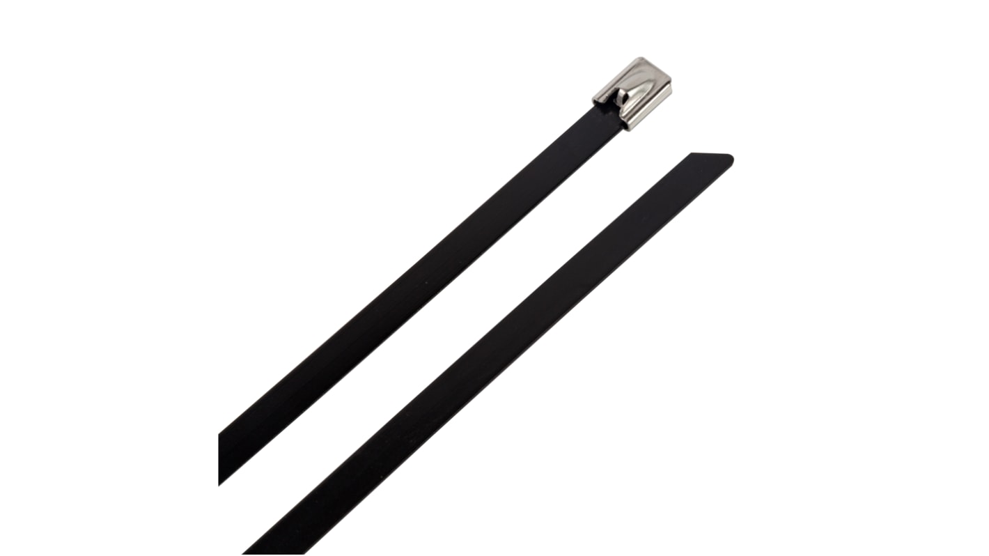 RS PRO Cable Tie, 450mm x 12 mm, Black 316 Stainless Steel, Pk-100