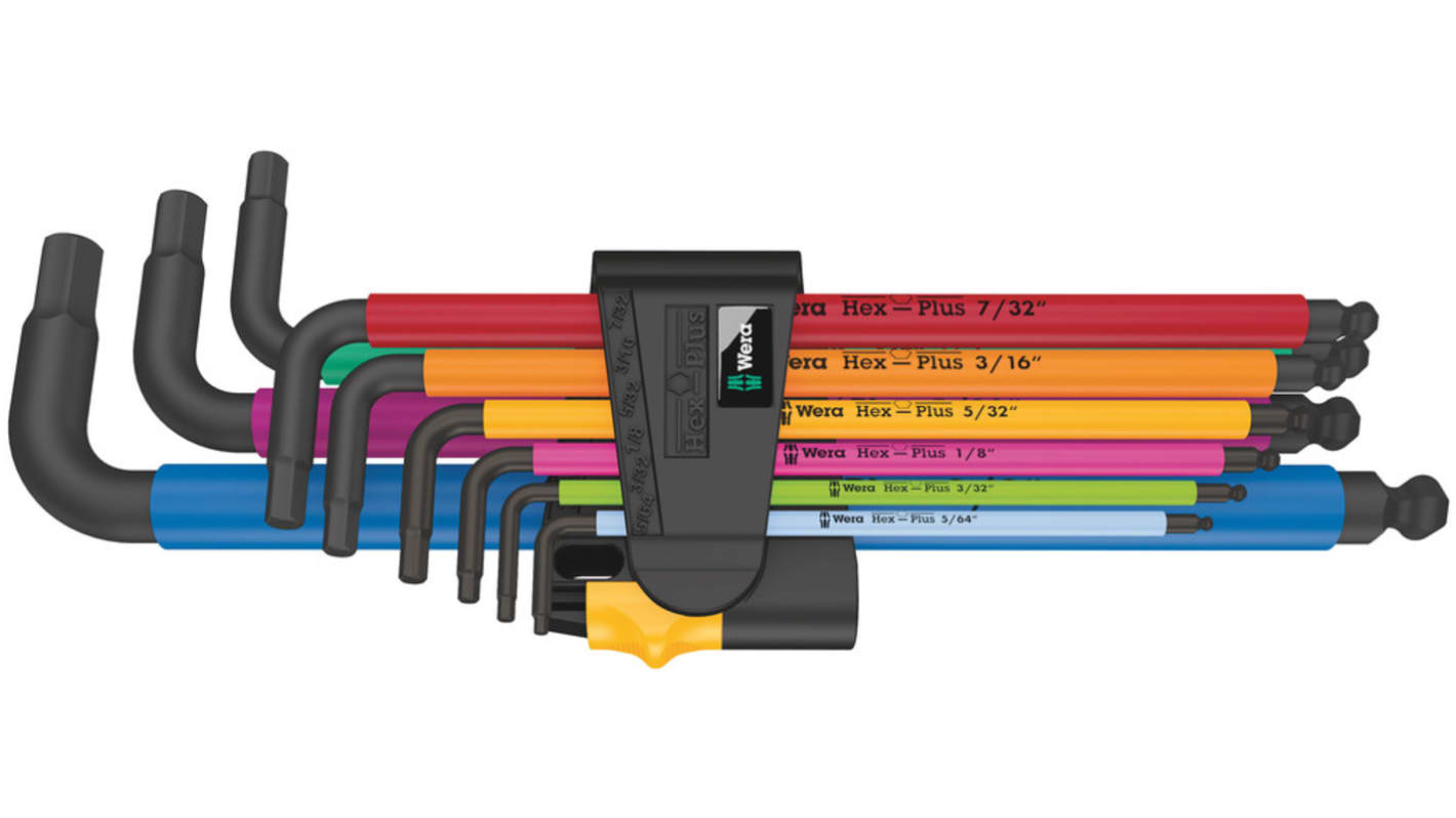 05022640001 Wera 9 piece L Shape Imperial Hex Key Set, 5/64 → 3/8" RS