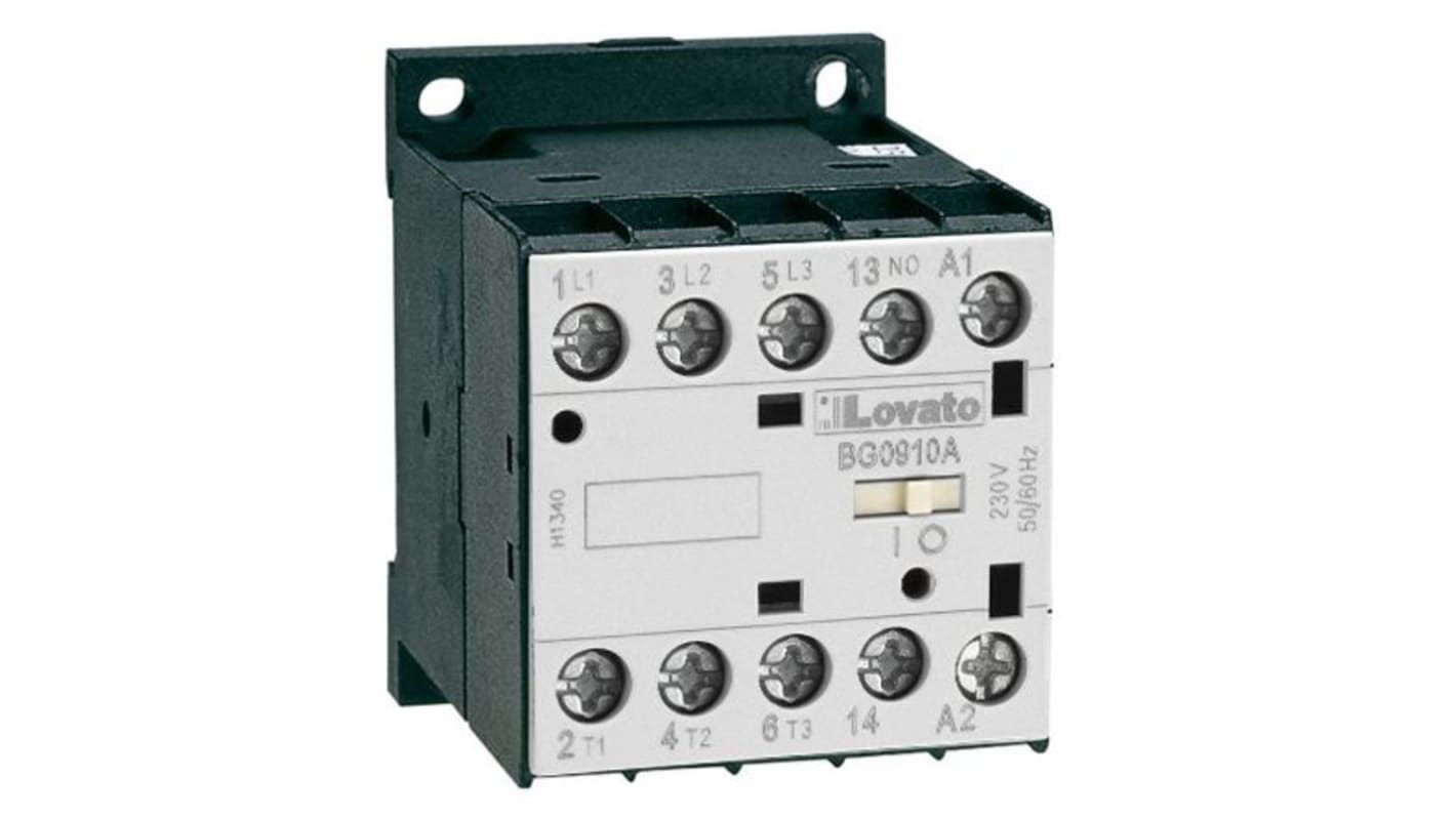 Contactor Lovato de 3 polos, 1 NC, 9 A, bobina 110 V ac, 5 kW