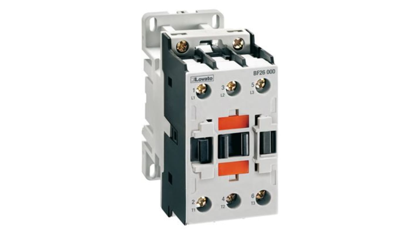 Contactor Lovato de 3 polos, 3 NA, 26 A, bobina 24 V dc, 18,5 kW