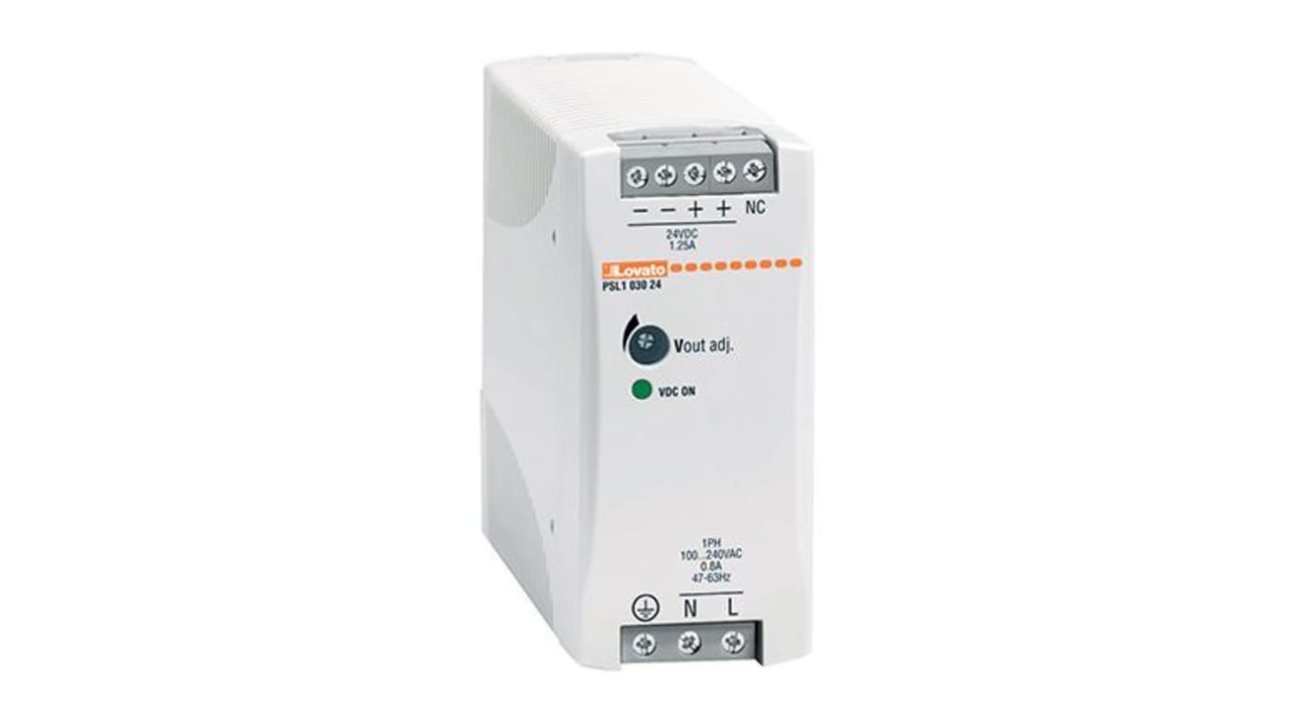 Lovato PSL Switched Mode DIN Rail Power Supply, 240V ac ac Input, 24V dc dc Output, 2.5A Output