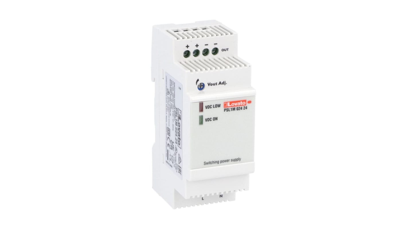 Lovato PSL Switched Mode DIN Rail Power Supply, 240V ac ac Input, 24V dc dc Output, 1A Output