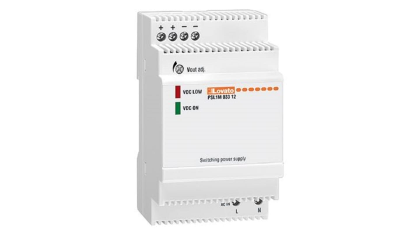 Lovato PSL Switched Mode DIN Rail Power Supply, 240V ac ac Input, 24V dc dc Output, 1.5A Output