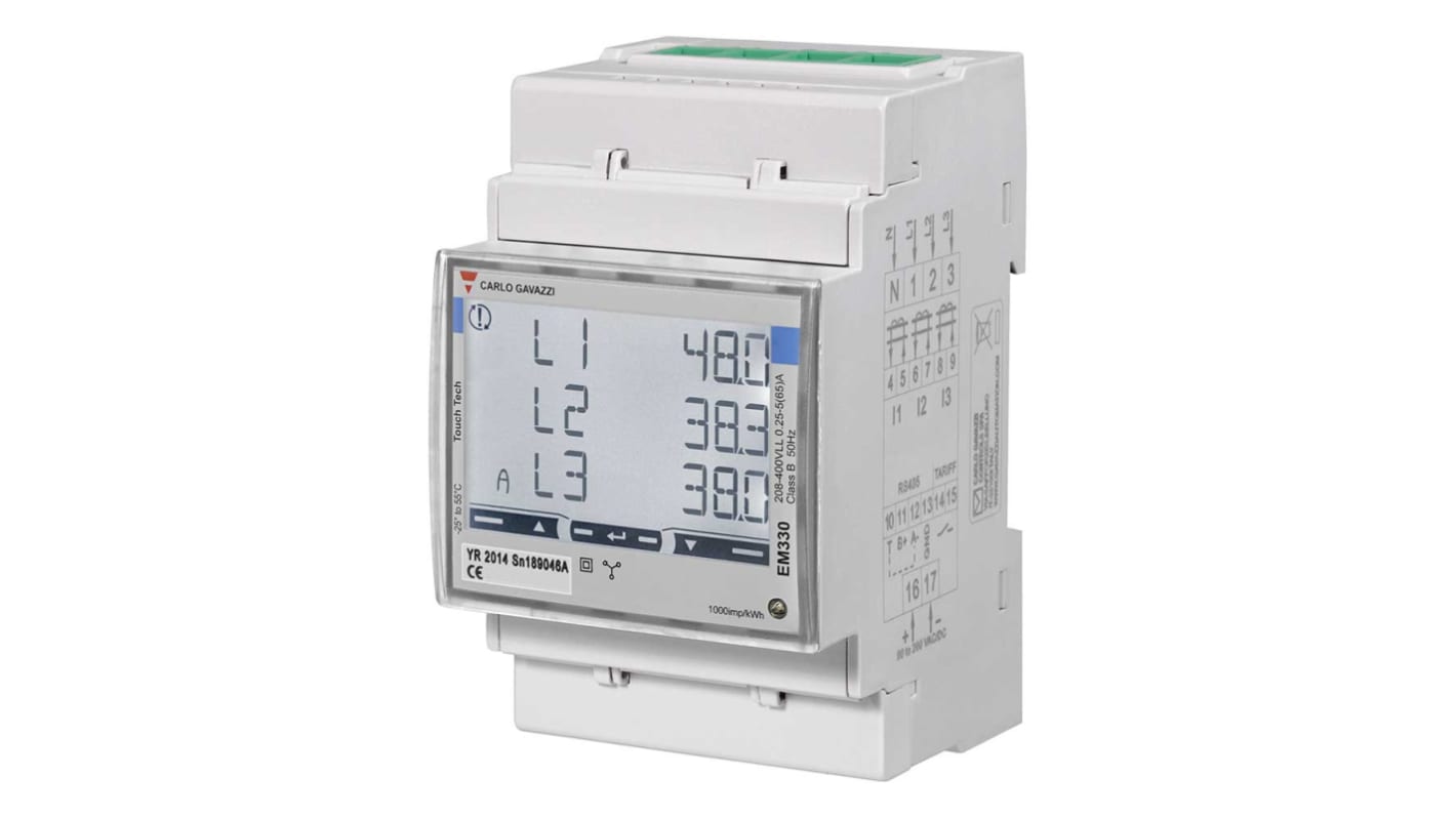 Carlo Gavazzi EM330 Energiemessgerät LCD 91mm x 54mm, 8-stellig / 3-phasig