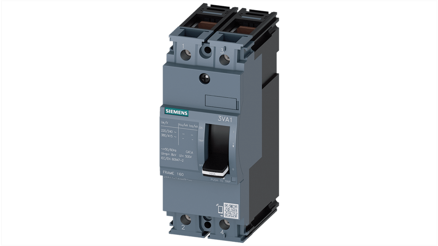 Disjoncteur Siemens 3VA1 2P, 100A, montage rail DIN