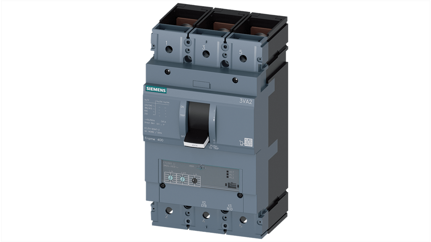 Disjoncteur Siemens 3VA2 3P, 400A, montage rail DIN