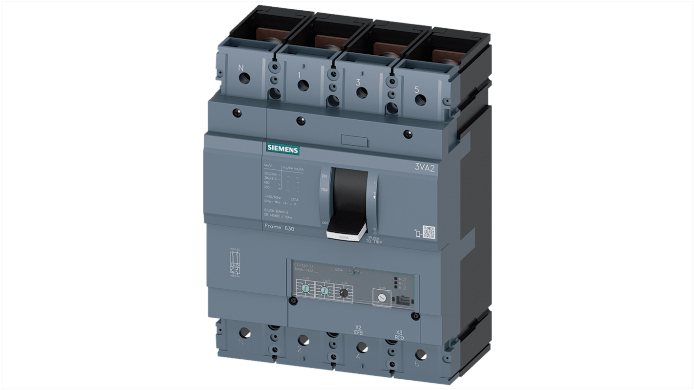 Disjoncteur Siemens 3VA2 4P, 630A, montage rail DIN