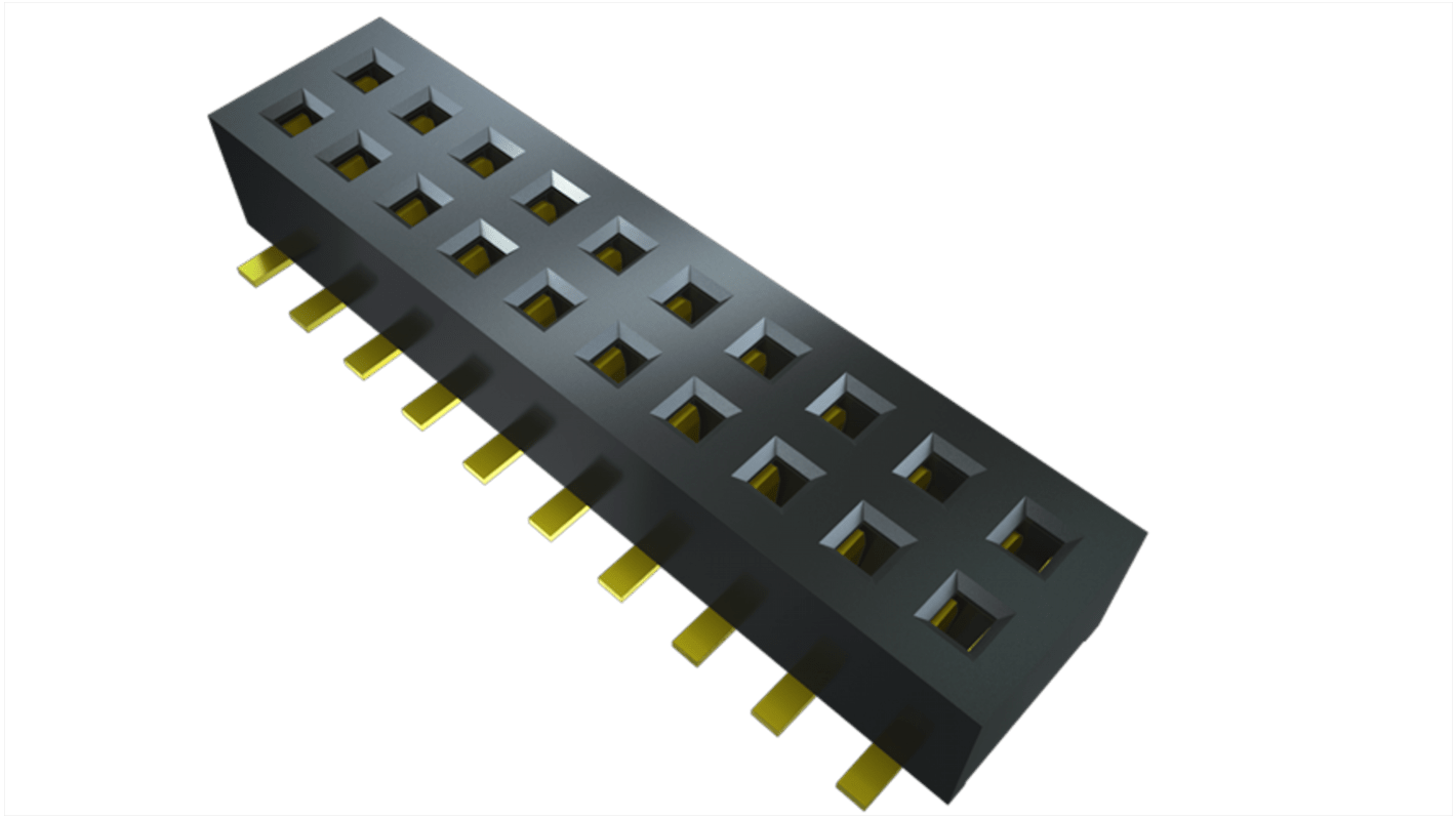 Connecteur femelle pour CI, 12 contacts, 2 rangées, 1.27mm, Montage en surface, Angle droit