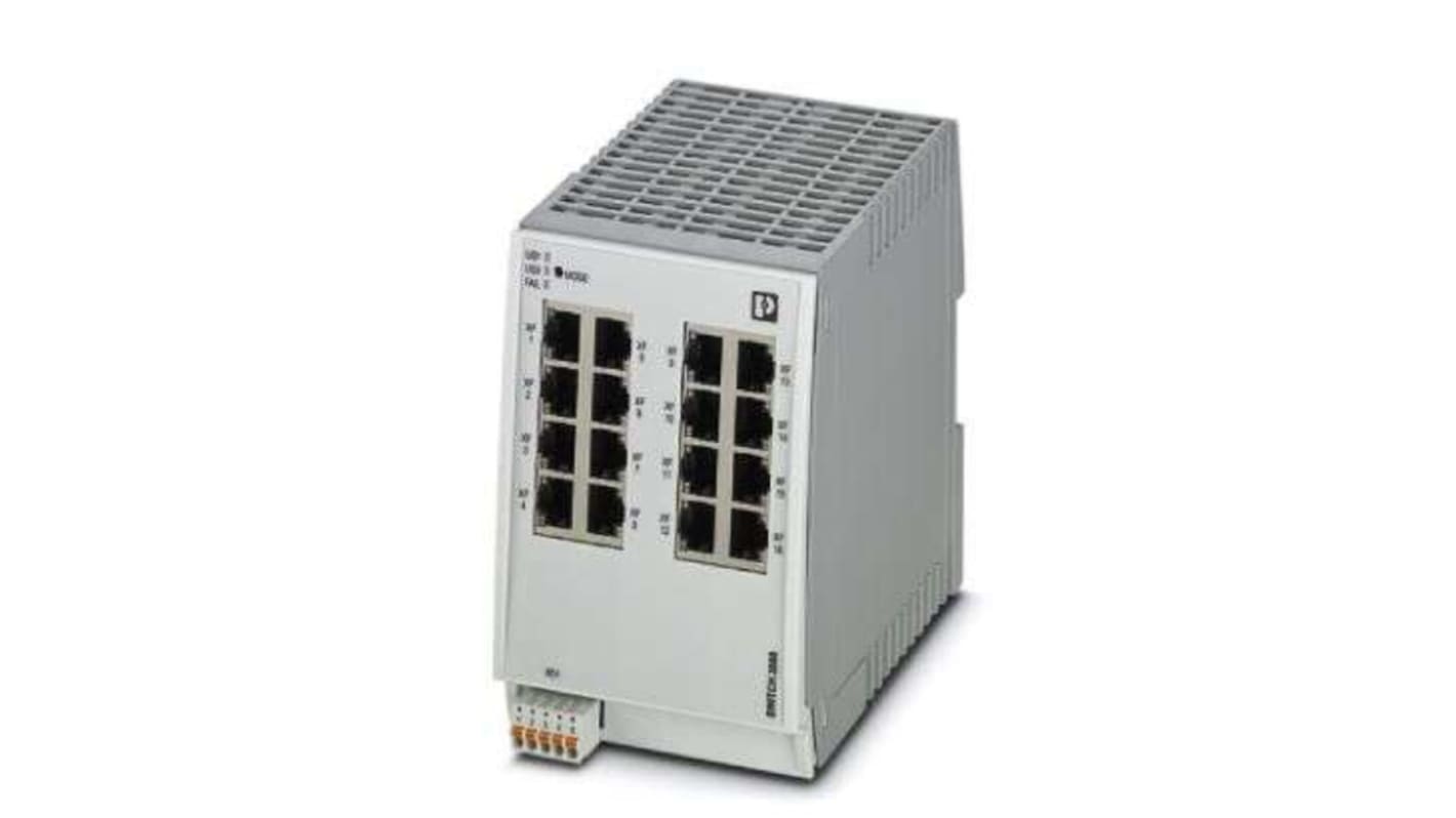 Phoenix Contact DIN Rail Mount Ethernet Switch, 16 RJ45 Ports, 10/100Mbit/s Transmission, 24V dc