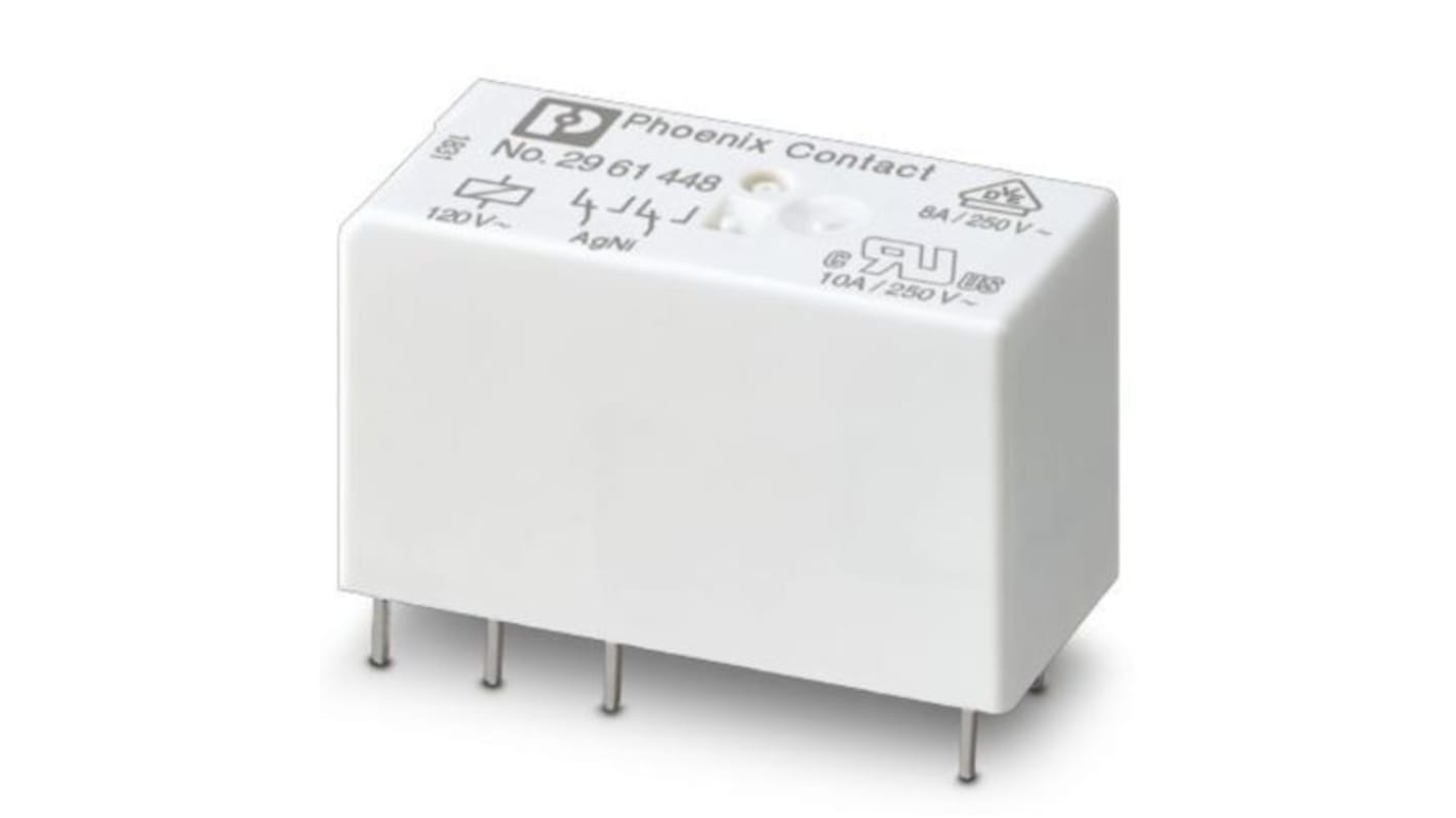 2961448 Phoenix Contact DIN Rail NonLatching Relay, 120V dc Coil, 10A Switching Current RS