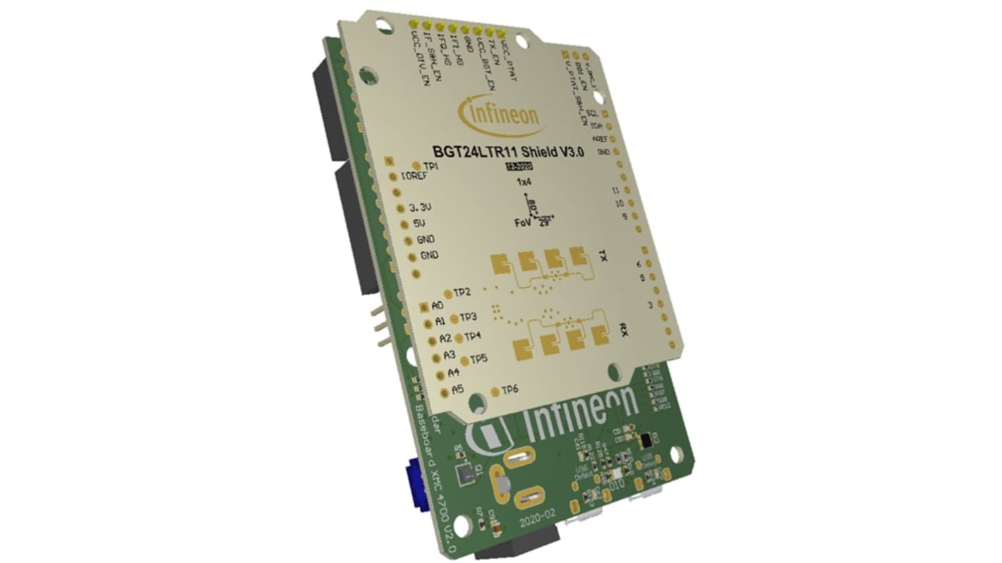 Placa de desarrollo Infineon DEMODISTANCE2GOLTOBO1, frecuencia 24GHz