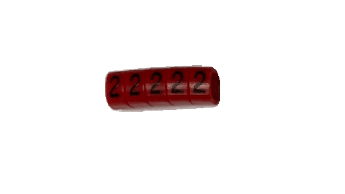 RS PRO Kabelmarkierung, aufsteckbar, Beschriftung: 2, Schwarz auf Rot, Ø 3mm - 4.2mm