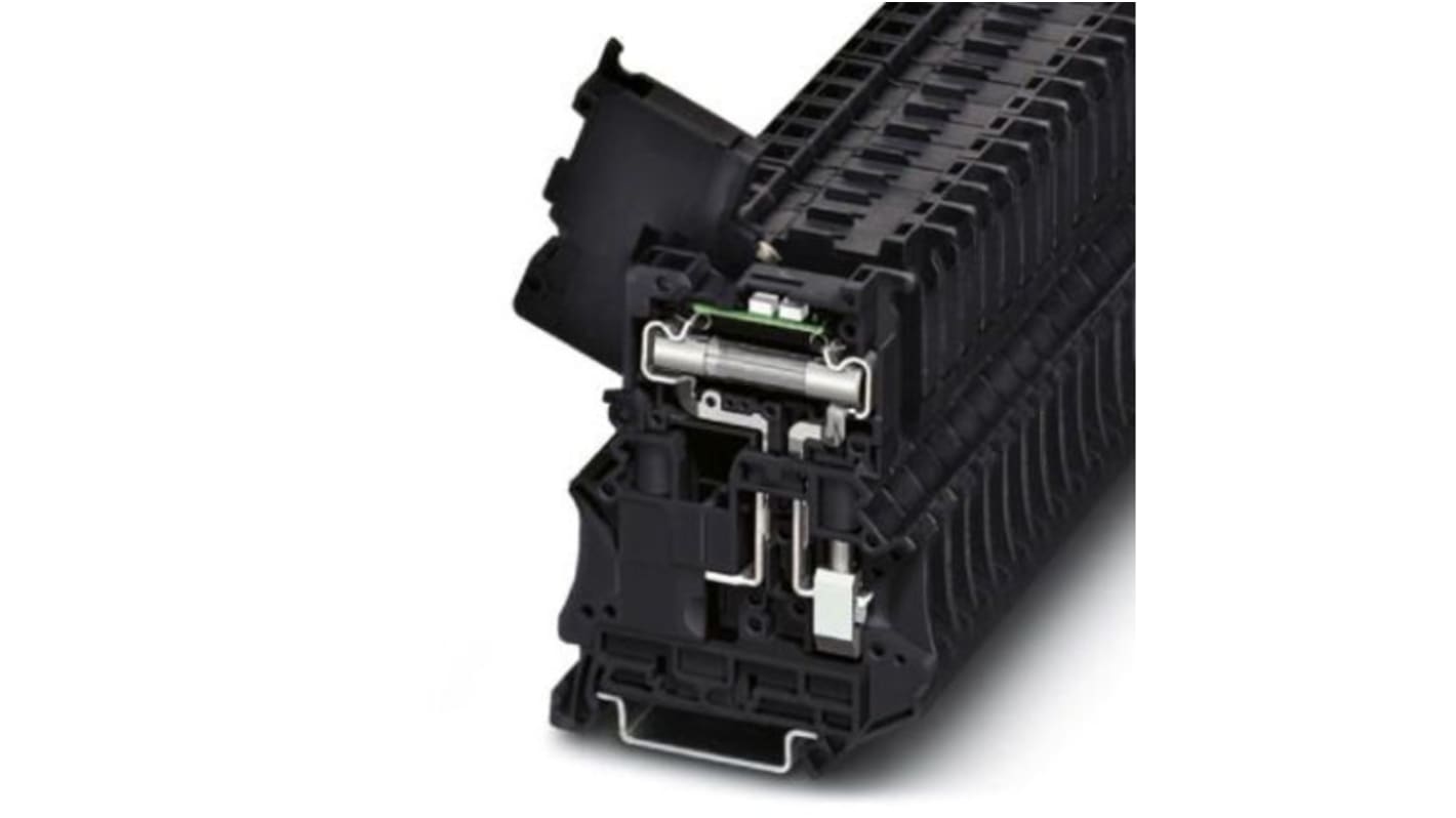 Phoenix Contact UT 6-HESILED Series Black Fused DIN Rail Terminal, Single-Level, Screw Termination