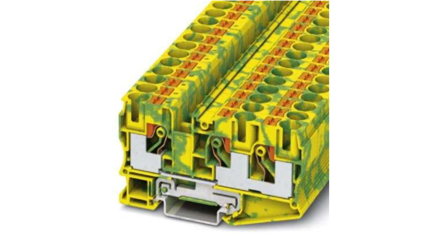 Phoenix Contact PT 10 Series Green, Yellow Component Terminal Block, 16mm², Push In Termination, ATEX, IECEx