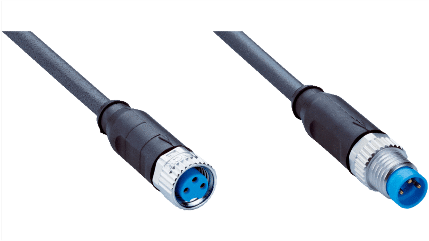 Cable de conexión Sick, con. A M8 Hembra, 3 polos, con. B M8 Macho, 3 polos, cod.: A, long. 2m, 60 V, 4 A, IP67