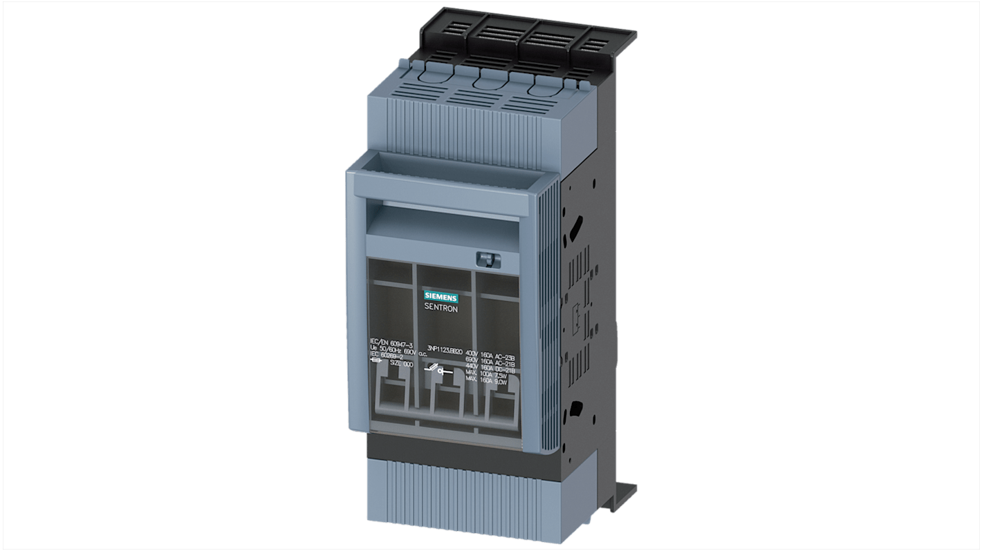 Interruptor seccionador con fusible Siemens, 160A, 3, Fusible NH000 3NP1