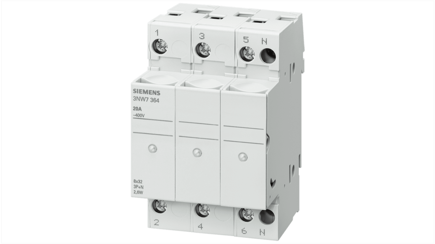 Siemens 32A Rail Mount Fuse Holder for 10 x 38mm Fuse, 3P, 690V