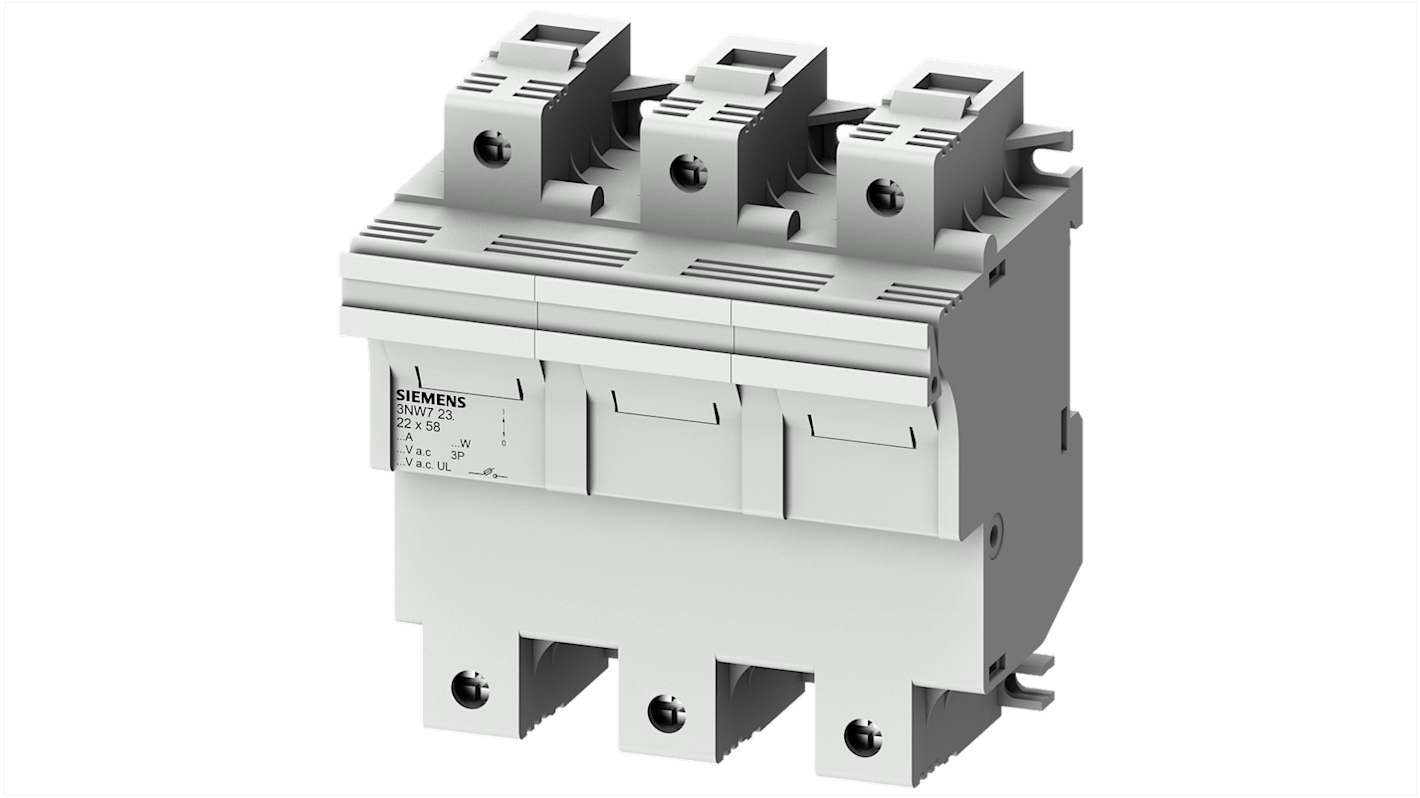 Portafusibles para montaje en carril Siemens 100A para 22 x 58mm 3P Polos SENTRON 690V