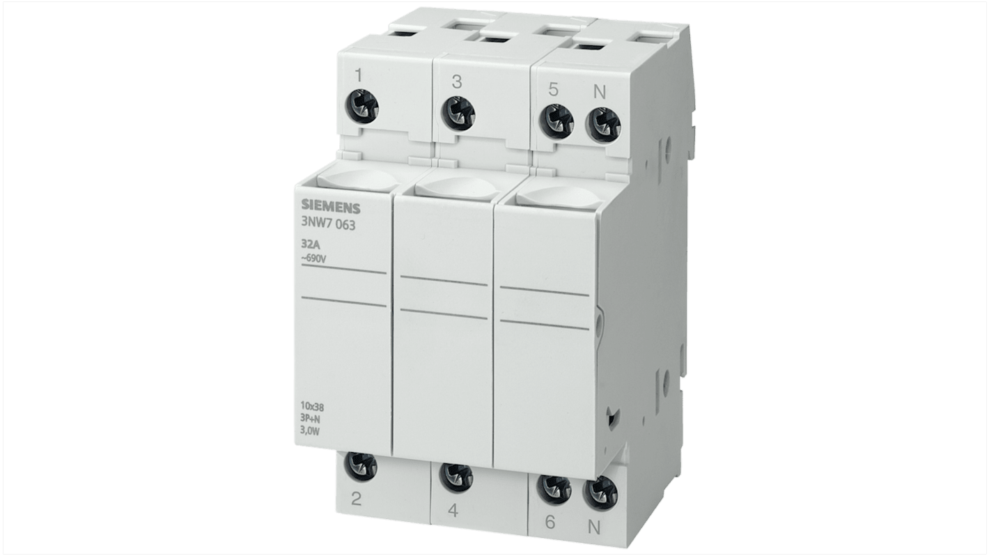 Siemens 20A Rail Mount Fuse Holder for 8 x 32mm Fuse, 3P, 400V