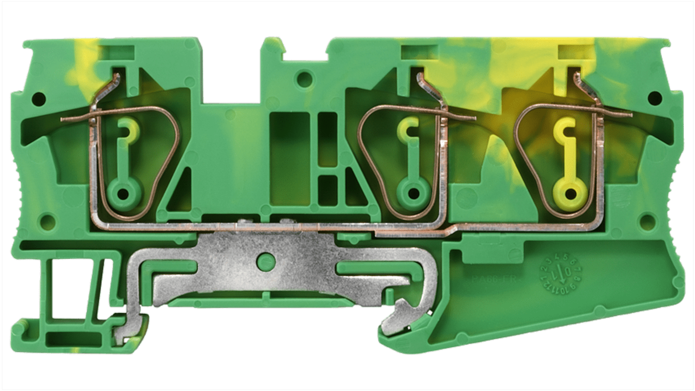 Bloc de jonction rail DIN Siemens ALPHA, 10mm², Cage à ressort, Vert/Jaune