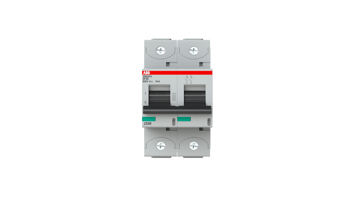 Disjoncteur ABB S800PV 2P, 50A, montage rail DIN