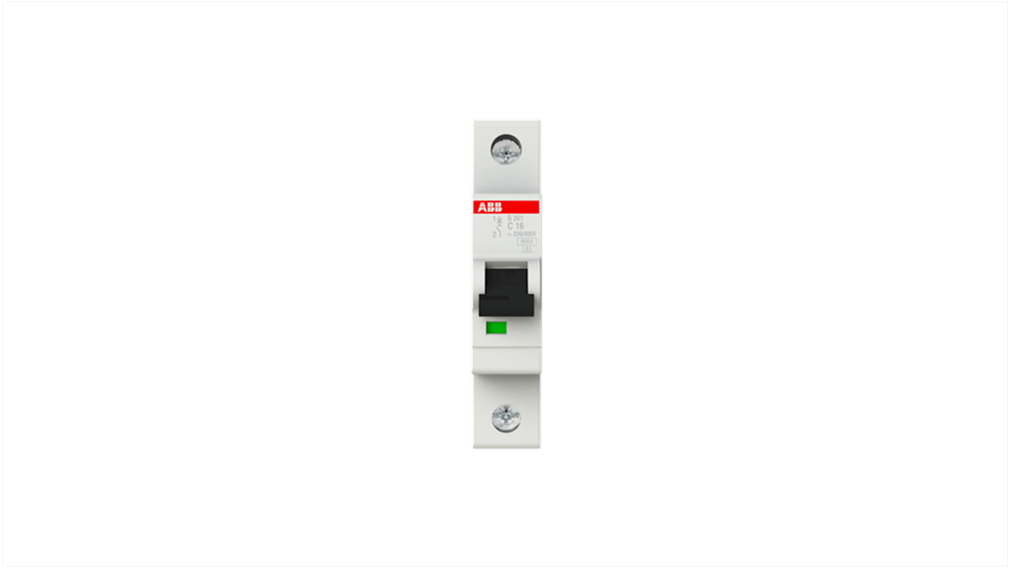 Interruptor automático 1P, 16A, Curva Tipo C, Poder de corte 6 kA S201-C16A, System Pro M Compact, Montaje en Carril DIN