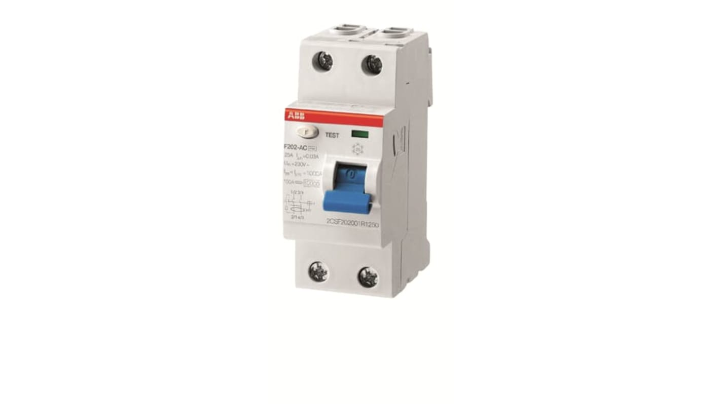 RCCB ABB F200, 2P, 25A, sensibilità 100mA, Tipo AC