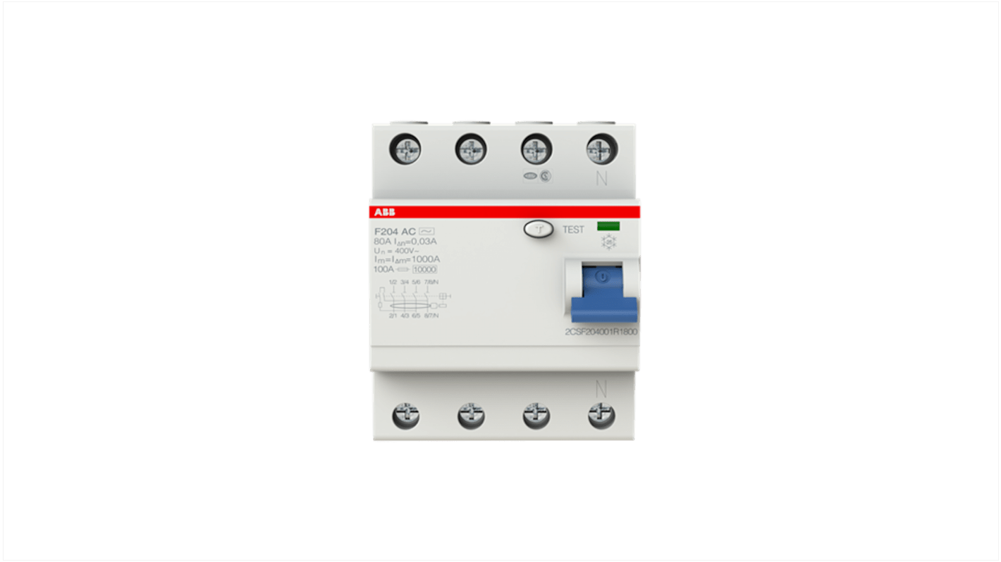 RCCB ABB F200, 4P, 80A, sensibilità 30mA, Tipo AC