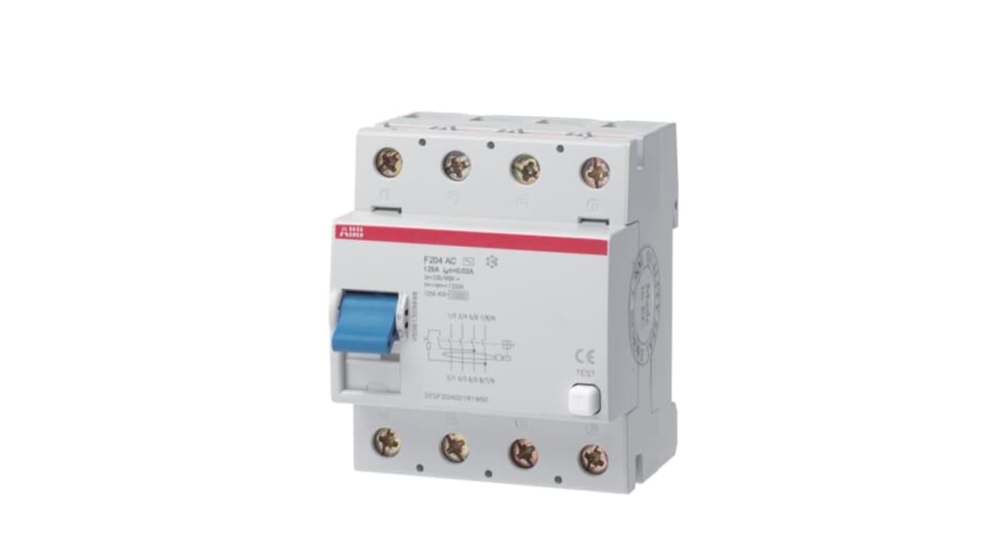 ABB F200 RCCB, 125A, 4 Pole, 300mA, Type AC, 230V ac