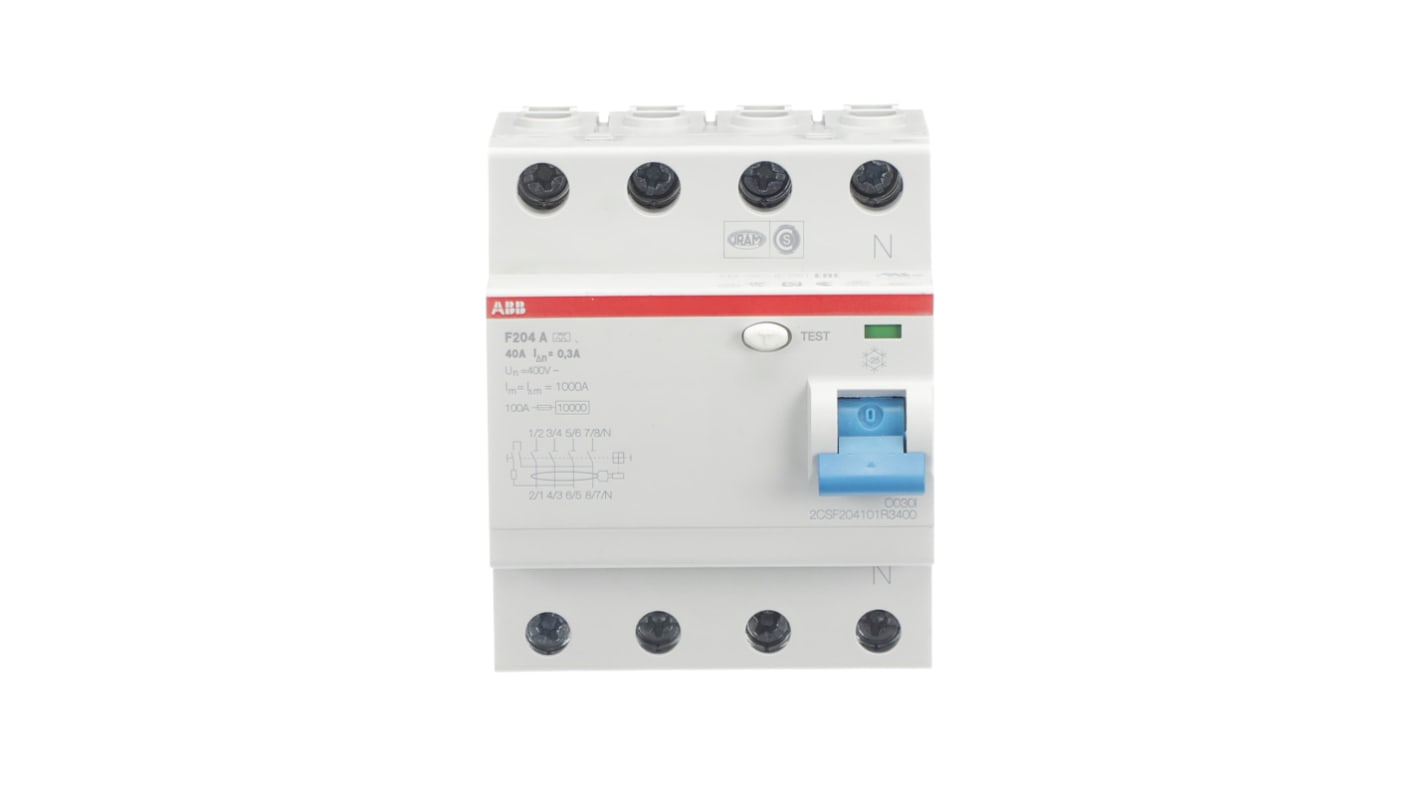 ABB F200 RCCB, 40A, 4 Pole, 300mA, Type A, 230V ac