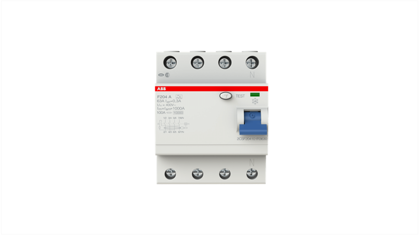 ABB F200 RCCB, 4-polig, 63A, 300mA Typ A 230V ac