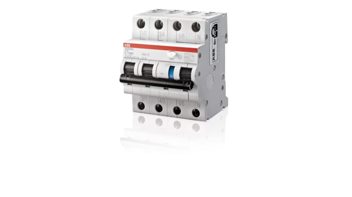 ABB RCBO DS203NC FI/LS-Schalter 32A, 4-polig Typ C, Empfindlichkeit 30mA, DIN-Schienen-Montage