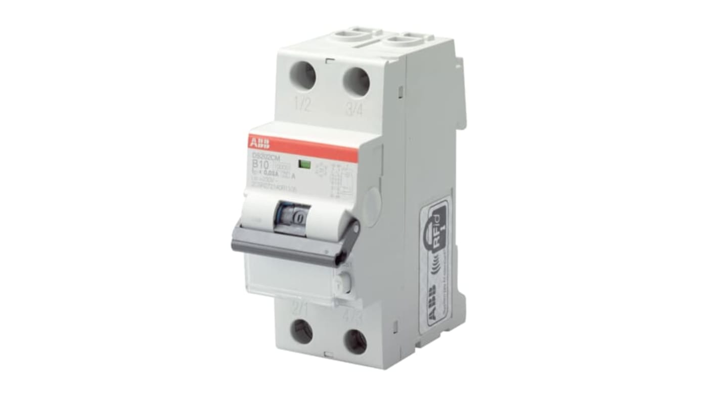 ABB RCBO, 10A Current Rating, 2P Poles, 30mA Trip Sensitivity