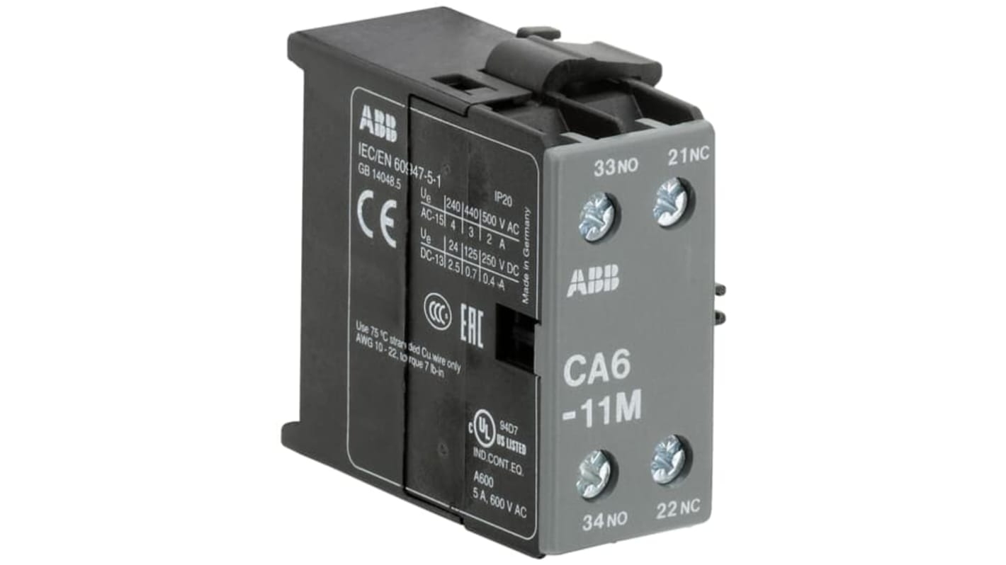 ABB Auxiliary Contact, 2 Contact, Side Mount, CA6